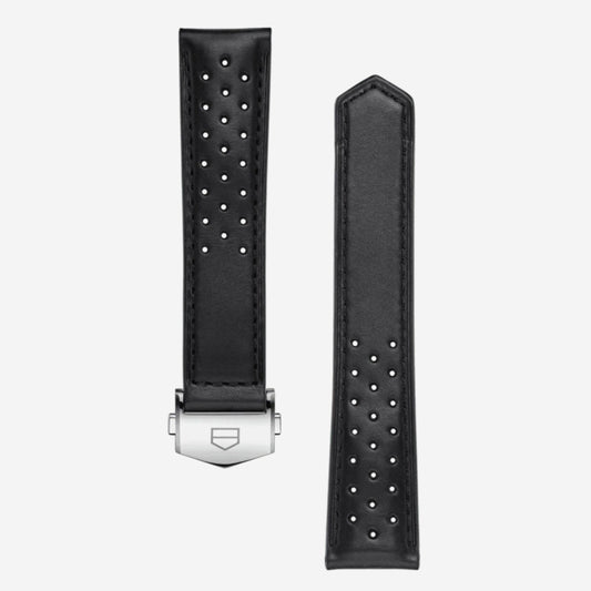 Black Perforated Leather Carrera Watch Strap – 39 mm