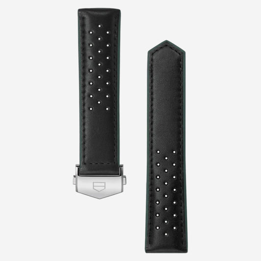 Black Perforated Leather Carrera Watch Strap – 41 mm